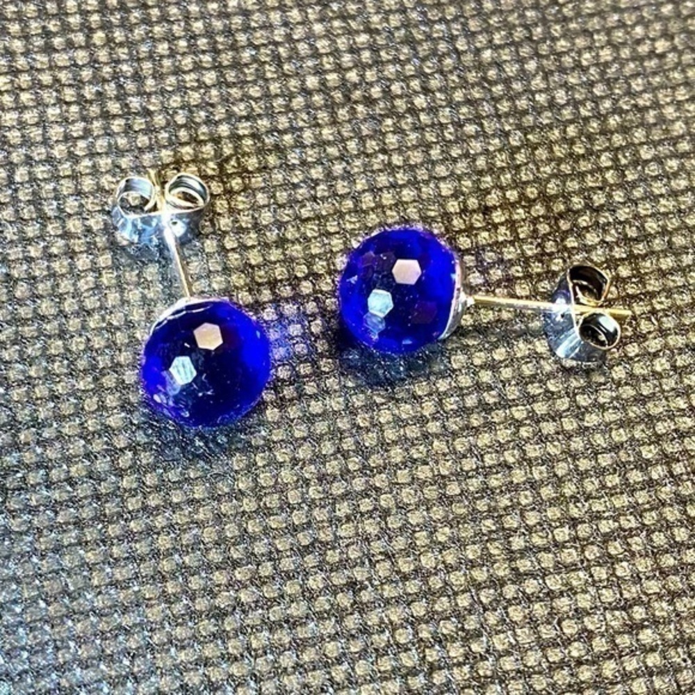Sapphire Blue Crystal Ball Stud Earrings